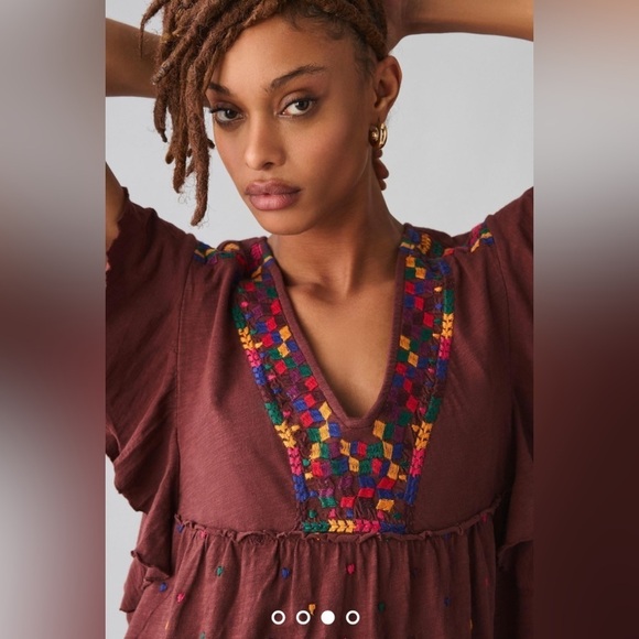 By Anthropologie Short Sleeve Top Embroidered NWT $98 Medium SOFT - Picture 2 of 10